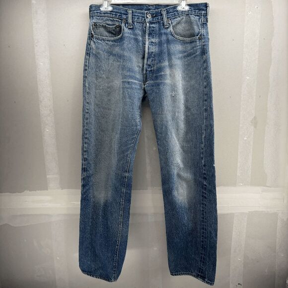 Vintage Levis Single Stitch Redline Selvedge #6 Button 70s 32x32 Distressed - Picture 2 of 14